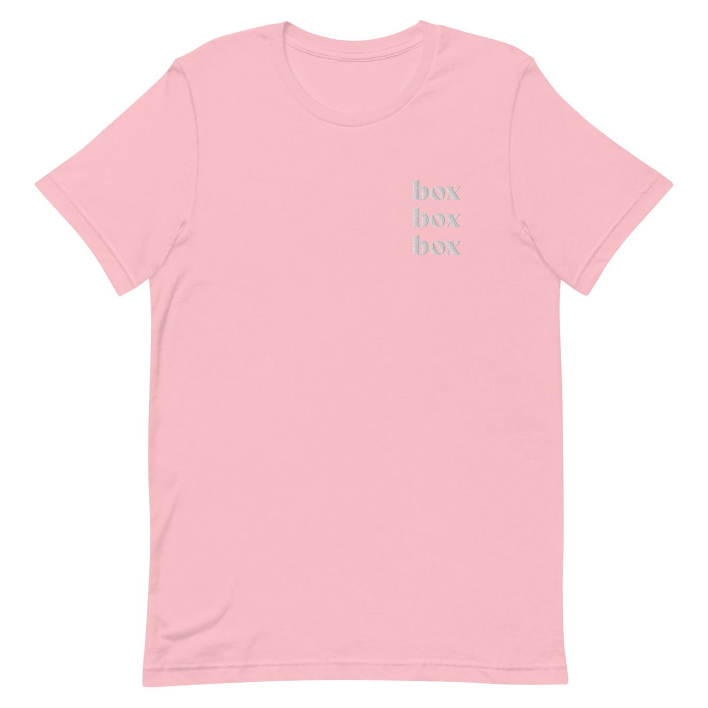 Box Box Box Embroidered Shirt (white text) - twogirls1formula