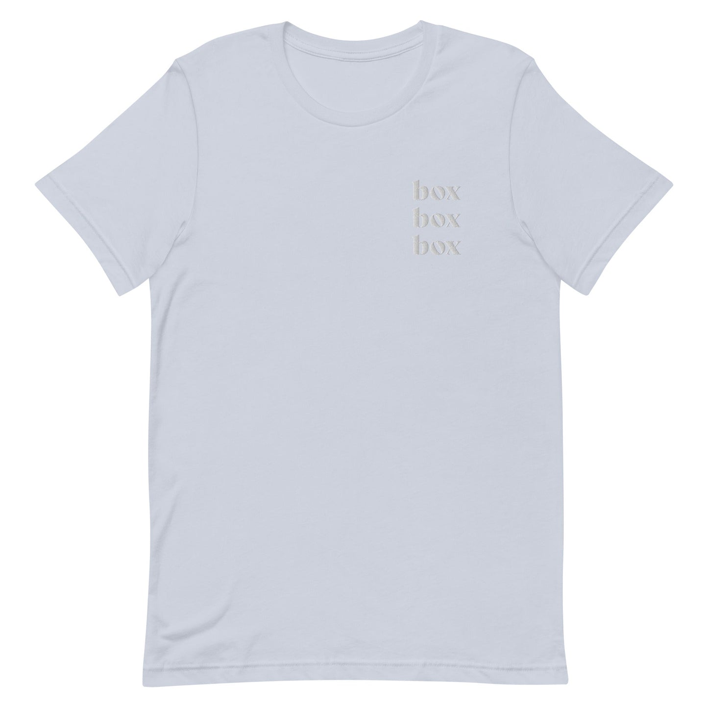 Box Box Box Embroidered Shirt (white text) - twogirls1formula