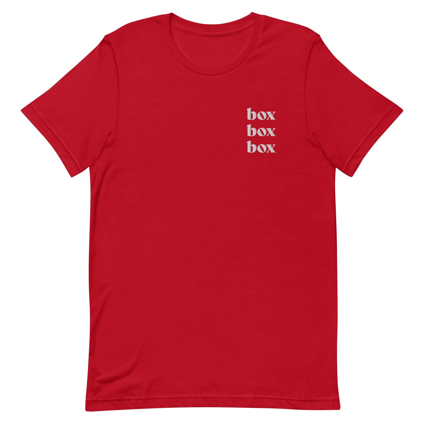 Box Box Box Embroidered Shirt (white text) - twogirls1formula