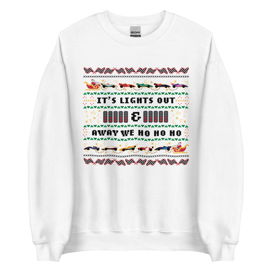 Lights out and away we ho ho ho sweater (white)
